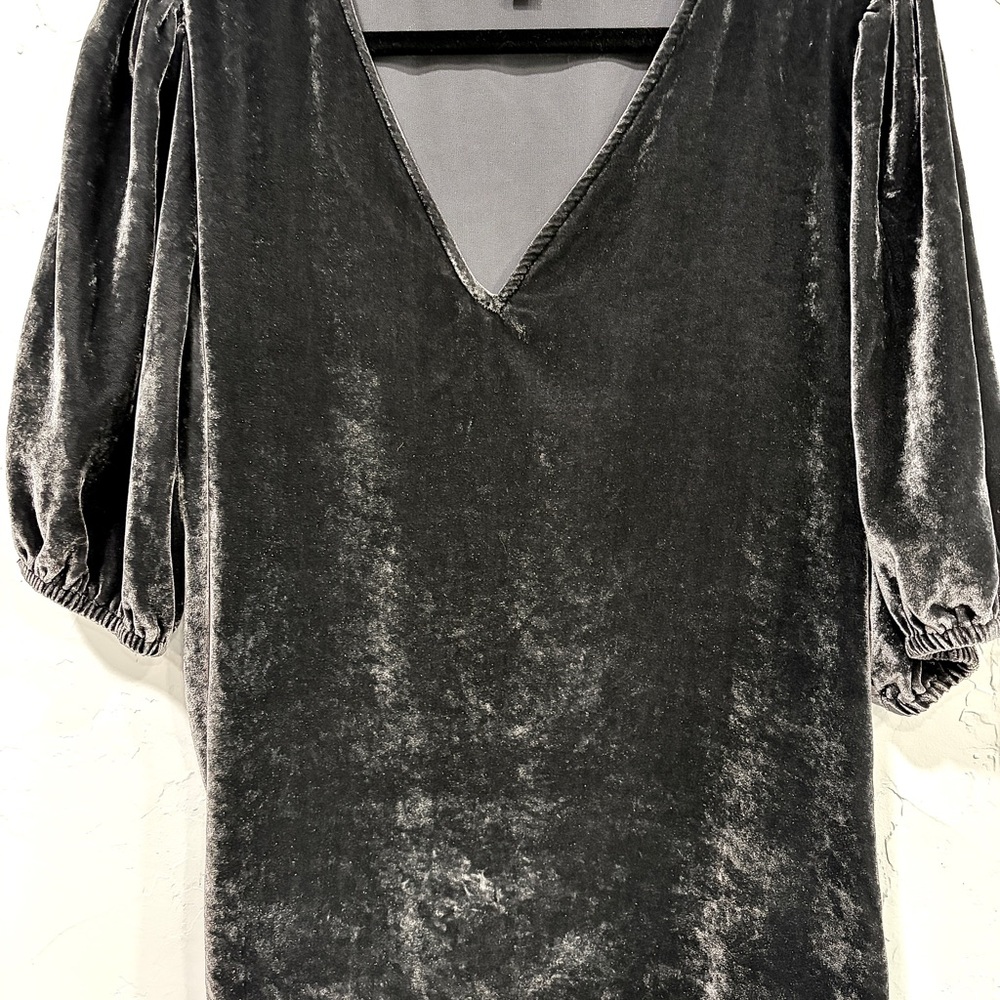 LOFT Dark Grey Velvet V-Neck Puff Sleeve Tunic XL
